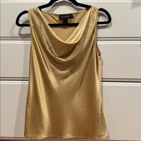 St. John Liquid Silk Gold Satin Shell Cowl Neck Top - Picture 2 of 6